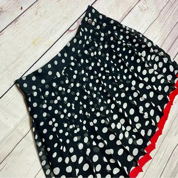 90s Flowy A- Line Vintage Express Pleated Chiffon Polka Dot Knee Length Skirt - Picture 9 of 9